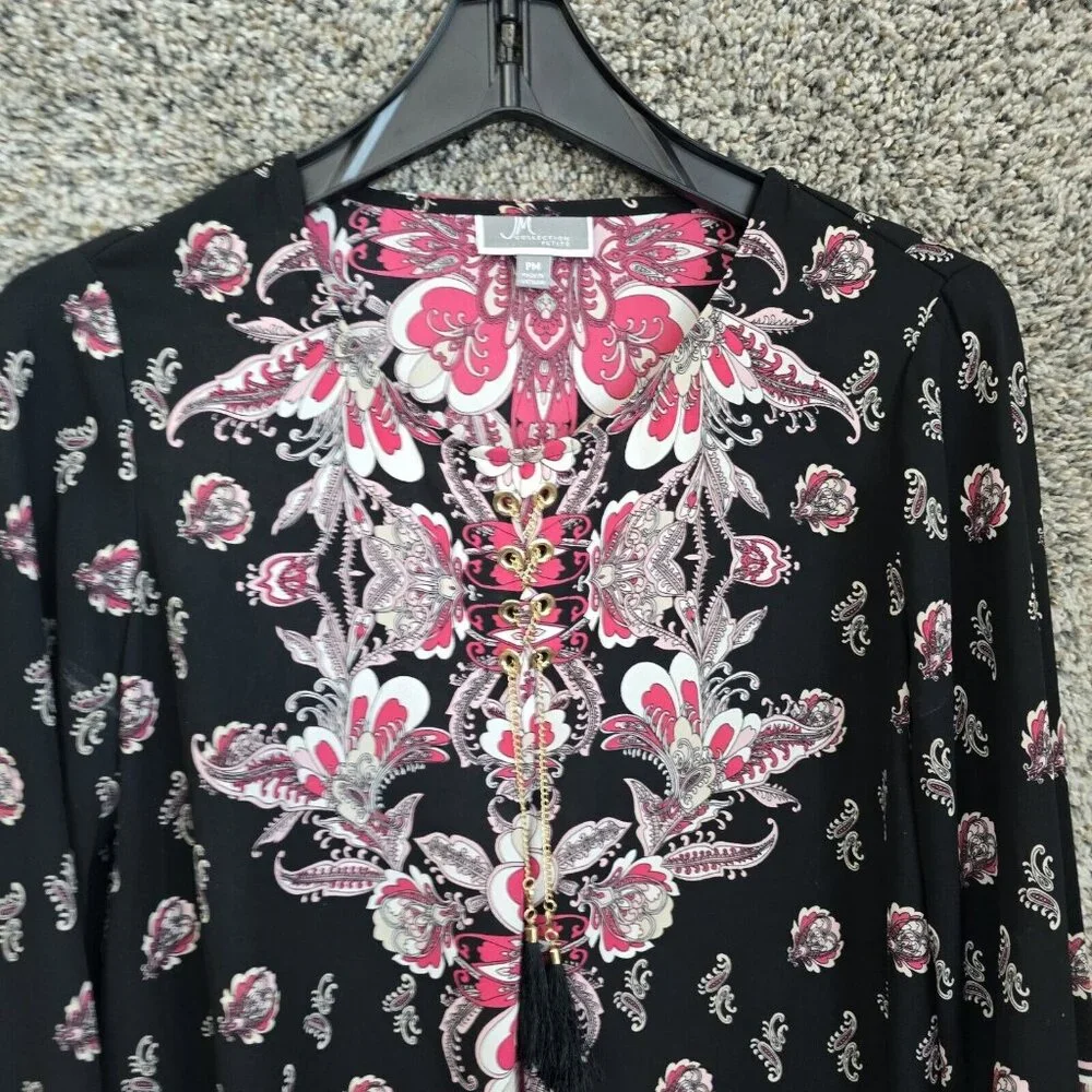 JM Collection Top Womens PM Petite Medium Pink Paisley Print Sheer Blouse Ladies - Picture 4 of 7